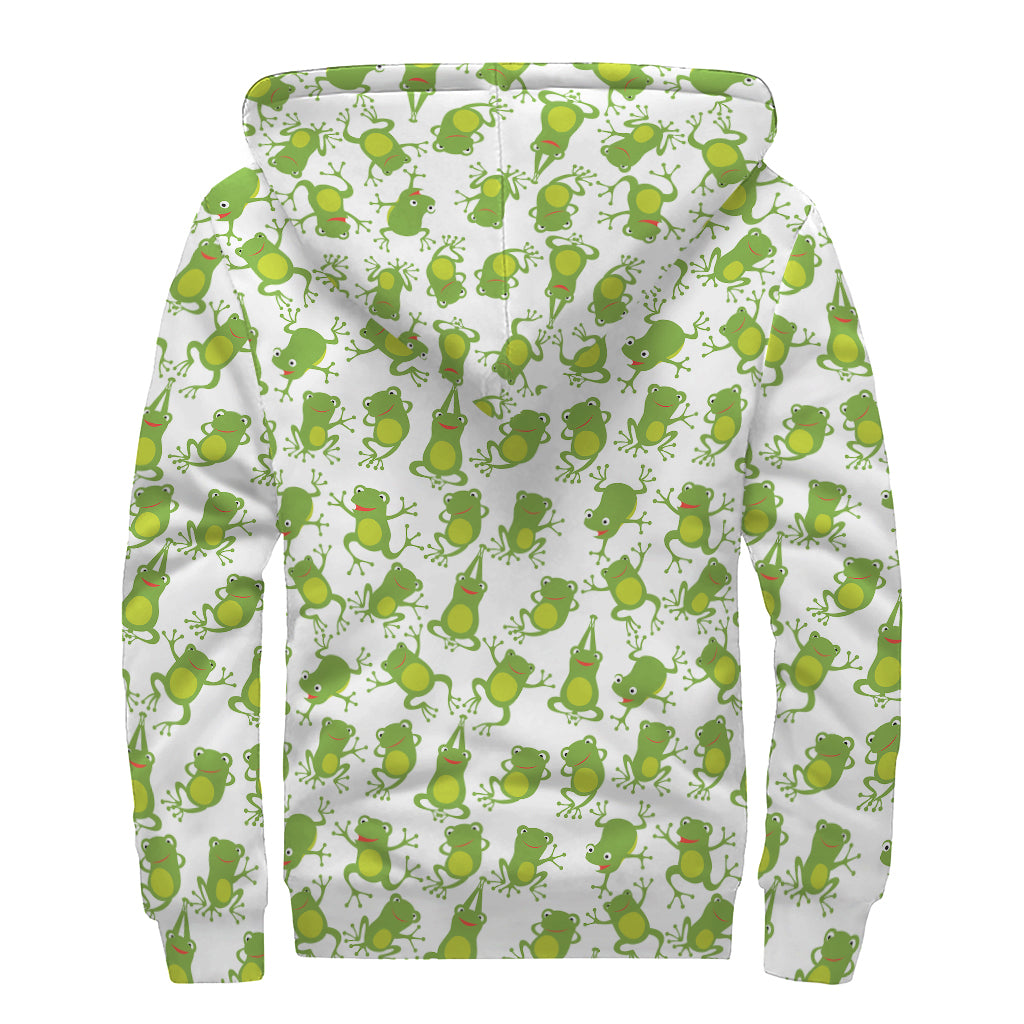 Cute Frog Pattern Print Sherpa Lined Zip Up Hoodie
