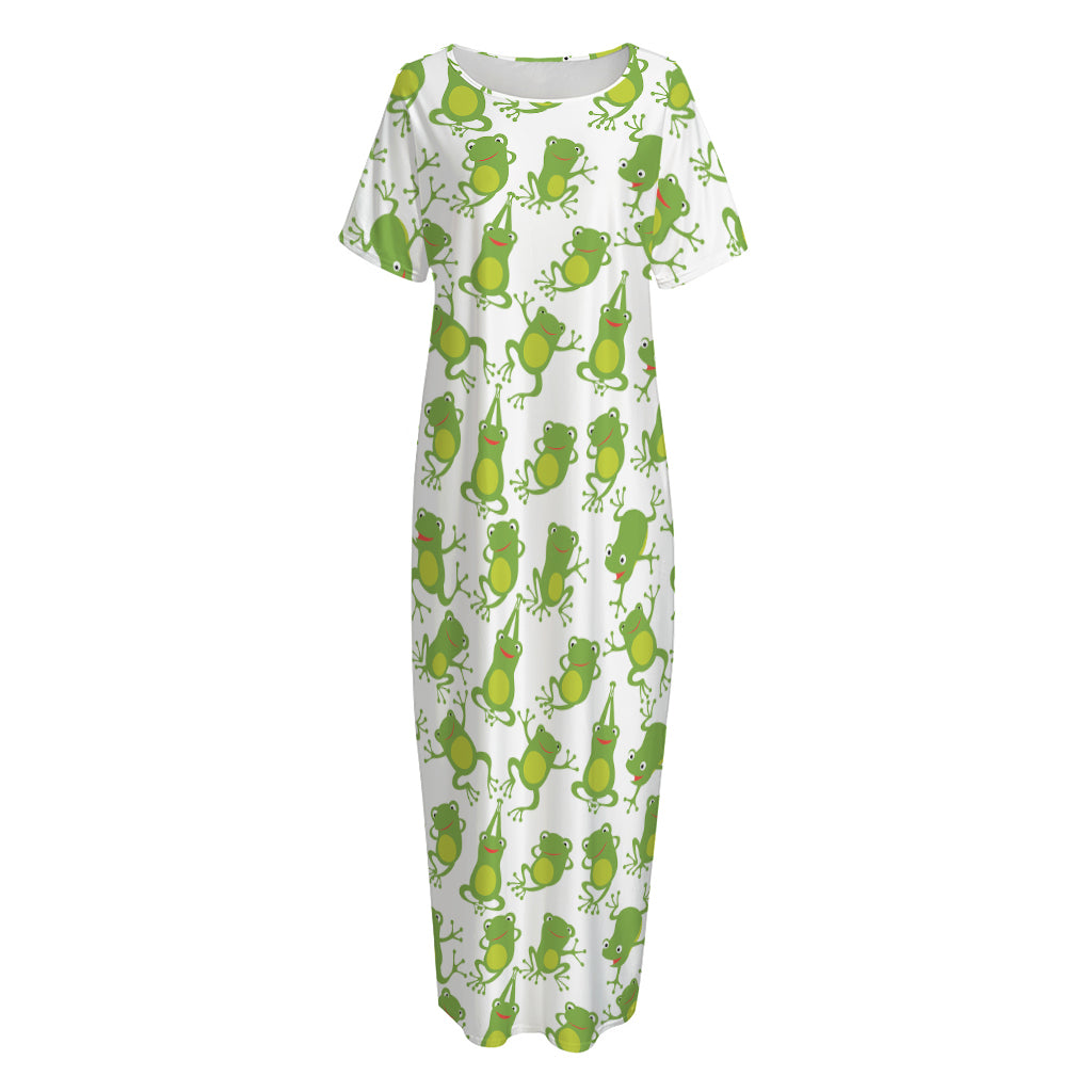 Cute Frog Pattern Print Short Sleeve Long Nightdress