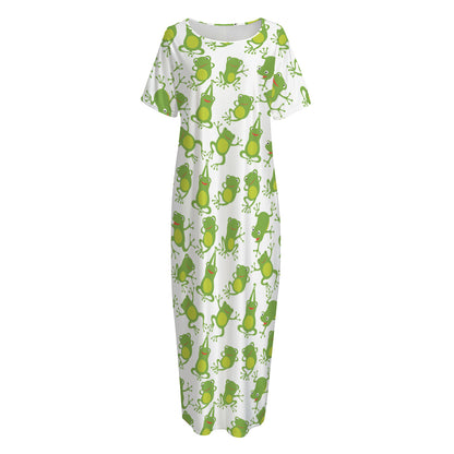 Cute Frog Pattern Print Short Sleeve Long Nightdress