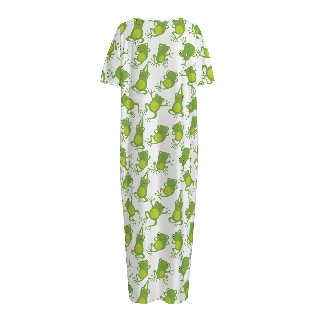 Cute Frog Pattern Print Short Sleeve Long Nightdress