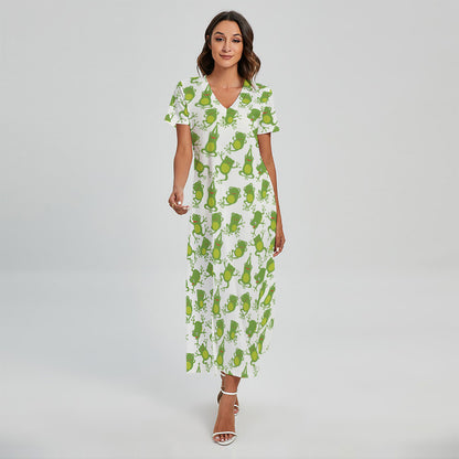Cute Frog Pattern Print Short Sleeve Maxi Dress