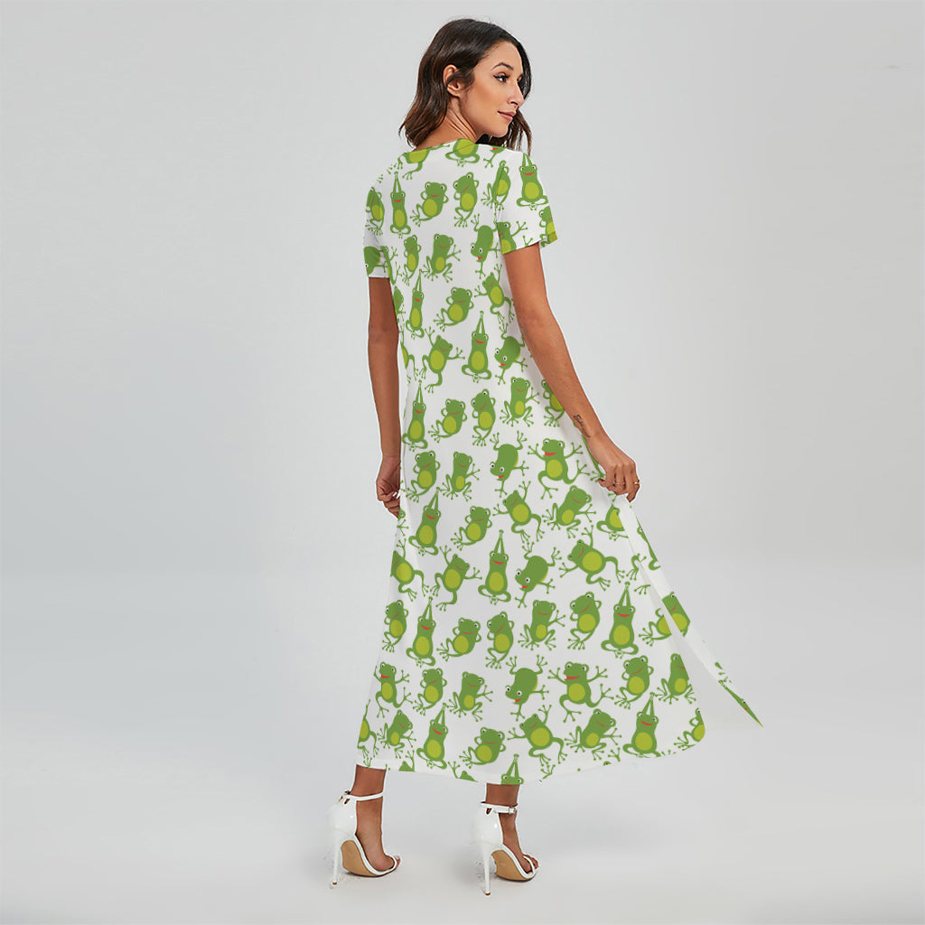 Cute Frog Pattern Print Short Sleeve Maxi Dress