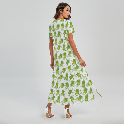 Cute Frog Pattern Print Short Sleeve Maxi Dress
