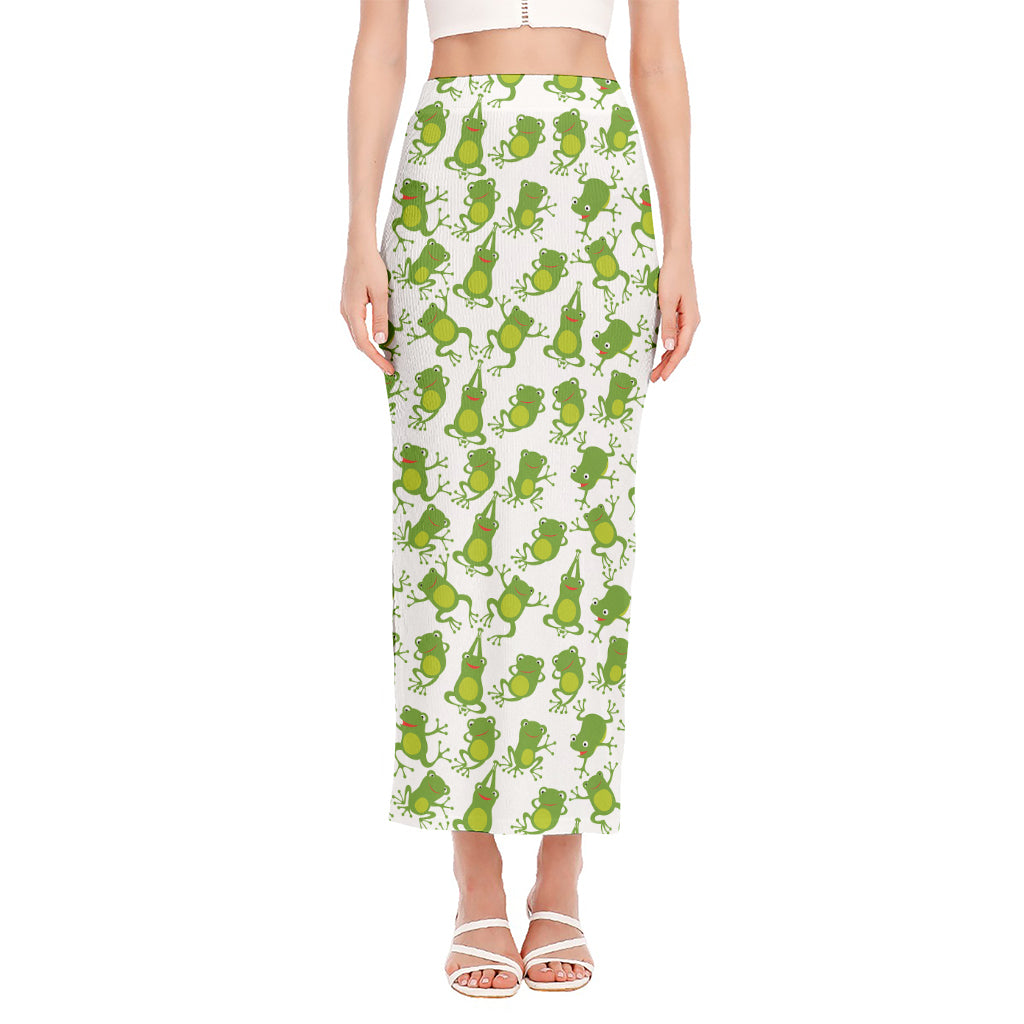 Cute Frog Pattern Print Side Slit Maxi Skirt