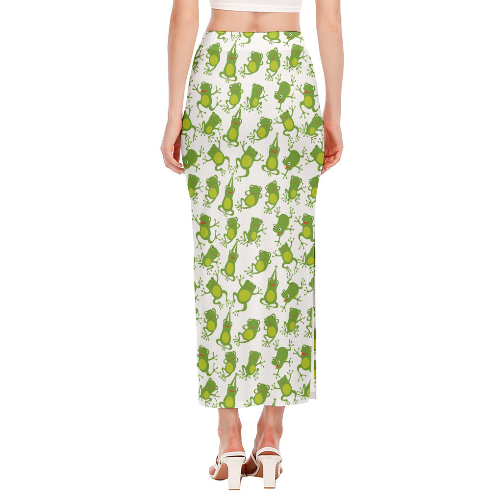 Cute Frog Pattern Print Side Slit Maxi Skirt