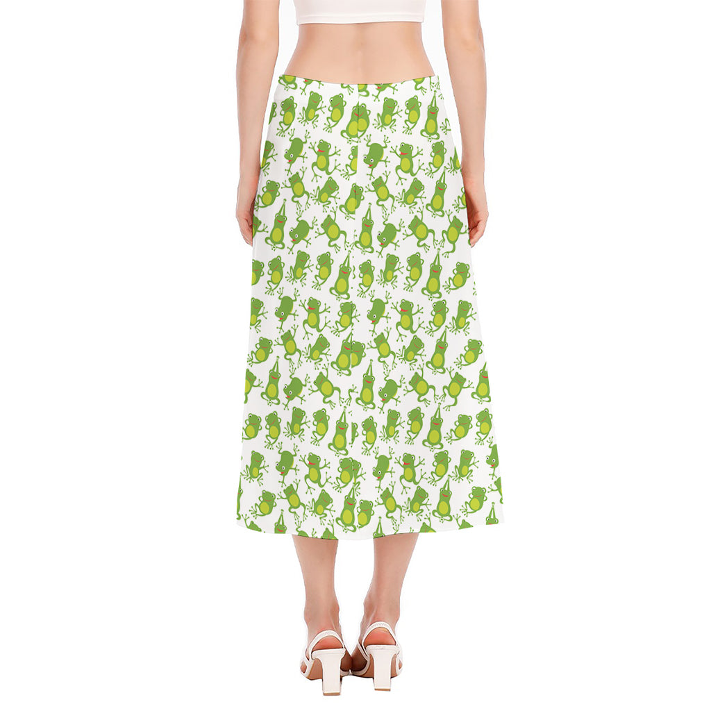 Cute Frog Pattern Print Side Slit Midi Skirt