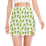 Cute Frog Pattern Print Side Slit Mini Skirt