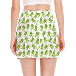 Cute Frog Pattern Print Side Slit Mini Skirt