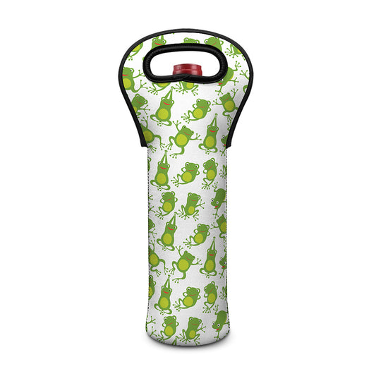 Cute Frog Pattern Print Single Neoprene Wine Tote