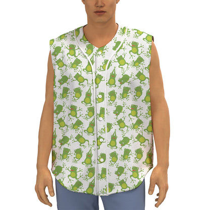 Cute Frog Pattern Print Sleeveless Baseball Jersey