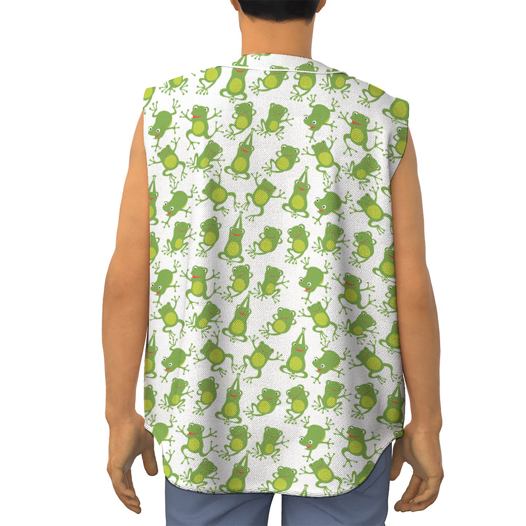 Cute Frog Pattern Print Sleeveless Baseball Jersey