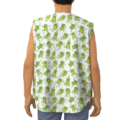 Cute Frog Pattern Print Sleeveless Baseball Jersey
