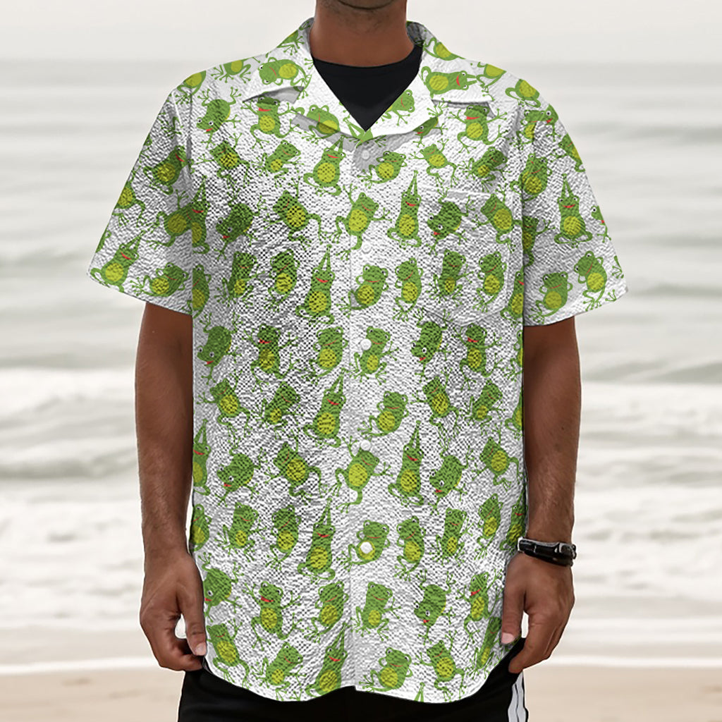 Cute Frog Pattern Print Textured Short Sleeve Shirt