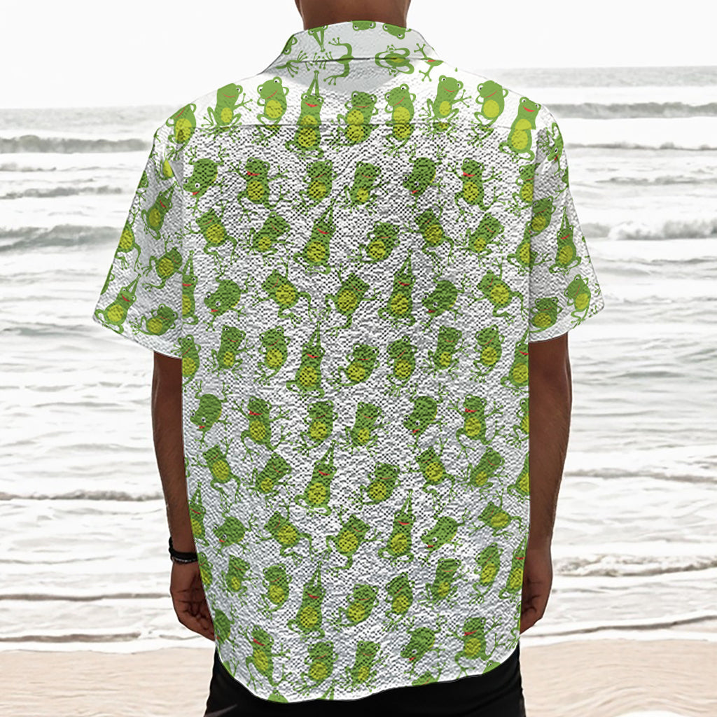 Cute Frog Pattern Print Textured Short Sleeve Shirt