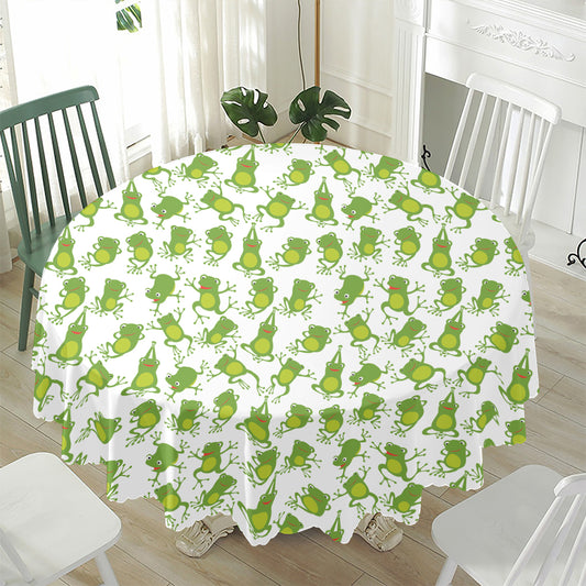 Cute Frog Pattern Print Waterproof Round Tablecloth