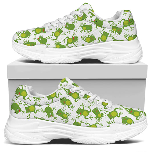 Cute Frog Pattern Print White Chunky Shoes
