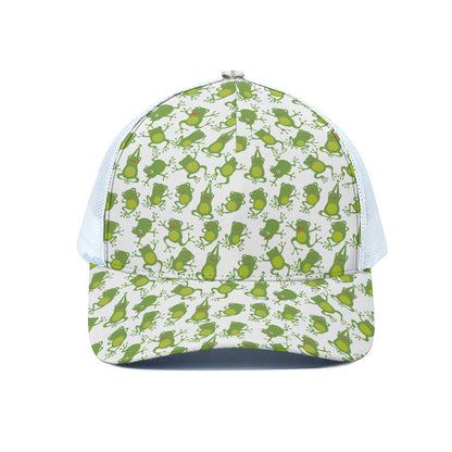 Cute Frog Pattern Print White Mesh Trucker Cap