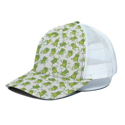 Cute Frog Pattern Print White Mesh Trucker Cap