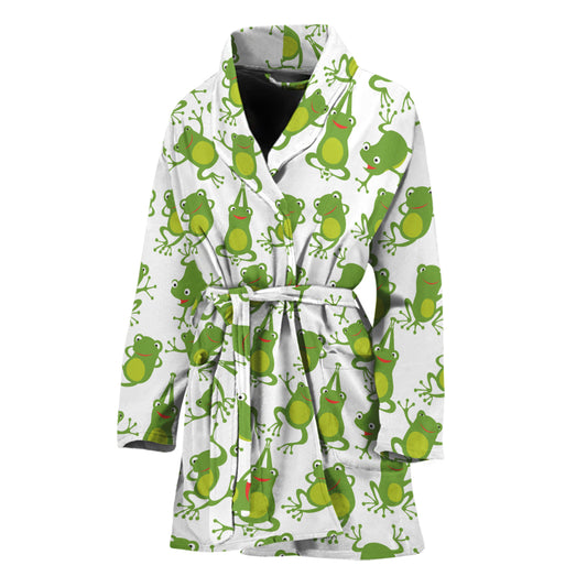 Cute Frog Pattern Print Women's Bathrobe
