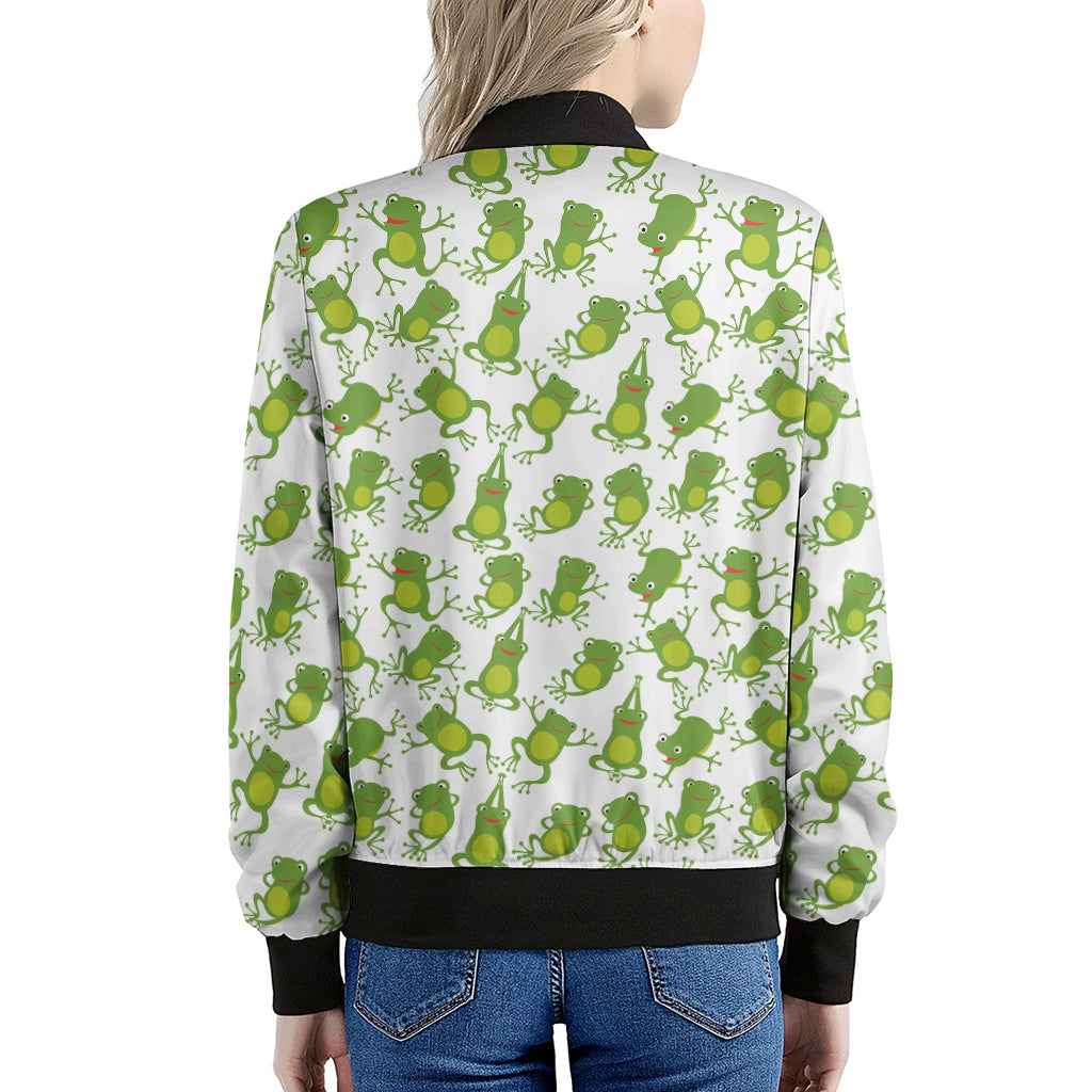 Cute Frog Pattern Print Women's Bomber Jacket