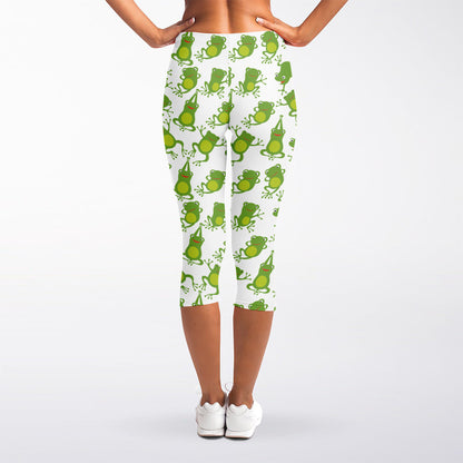 Cute Frog Pattern Print Women's Capri Leggings