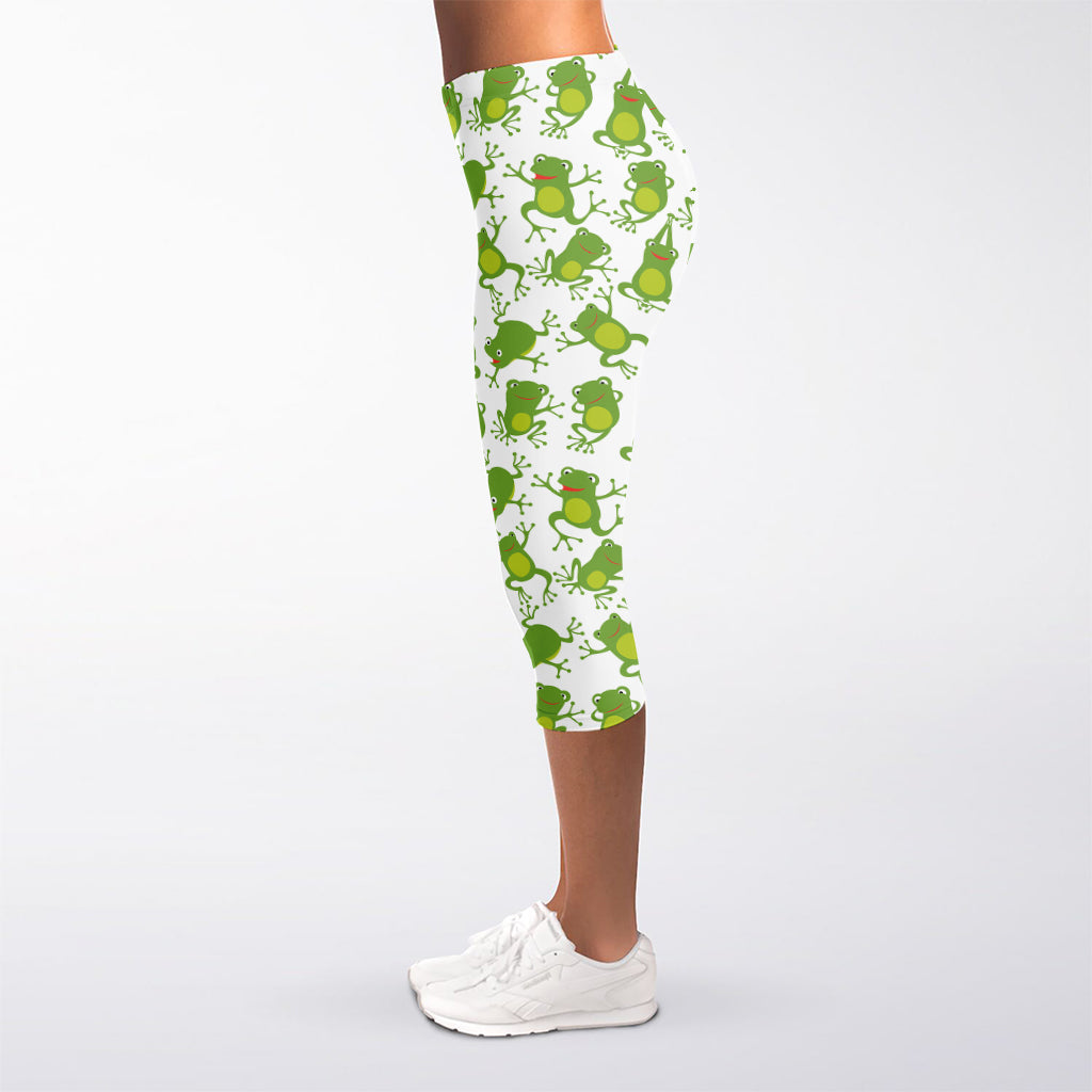 Cute Frog Pattern Print Women's Capri Leggings