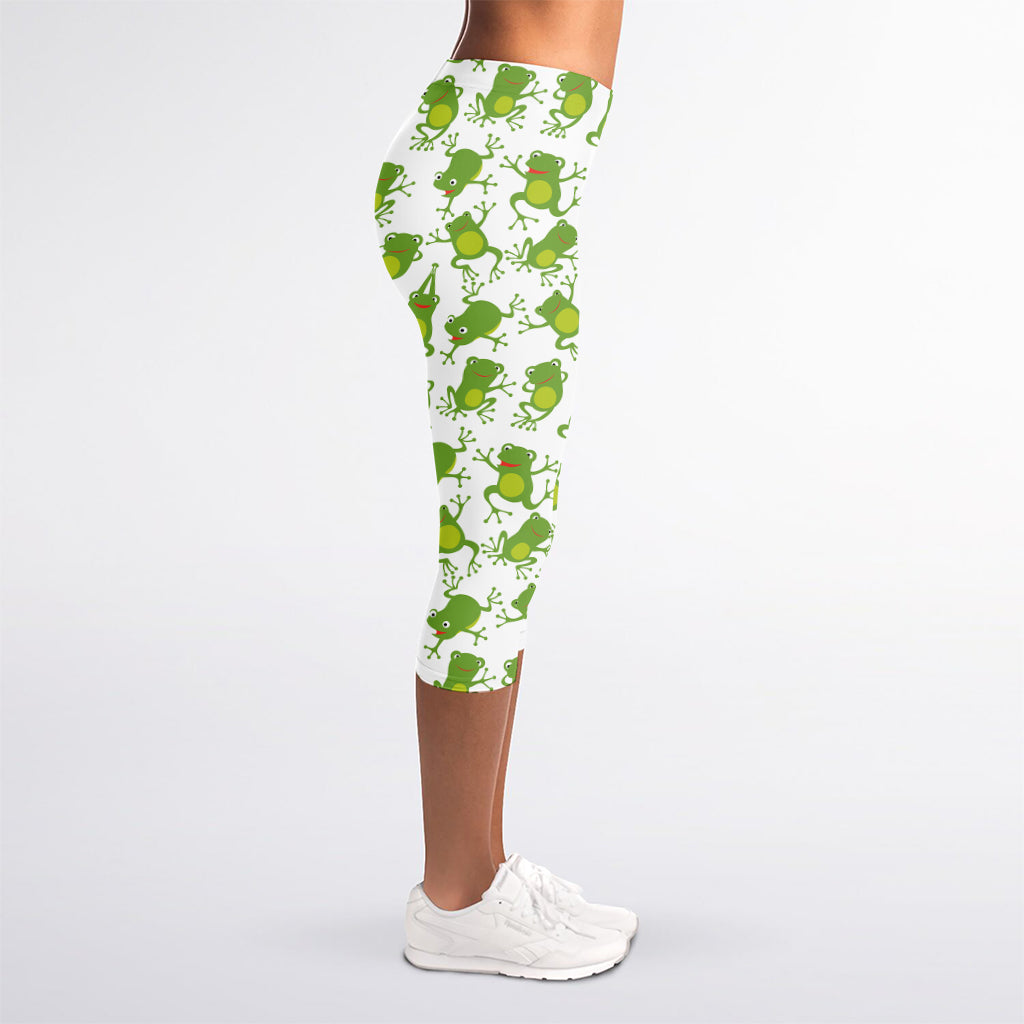 Cute Frog Pattern Print Women's Capri Leggings
