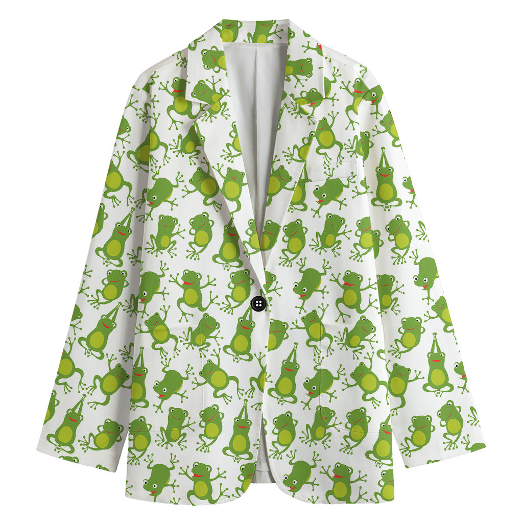 Cute Frog Pattern Print Women's Cotton Blazer
