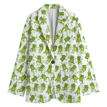 Cute Frog Pattern Print Women's Cotton Blazer