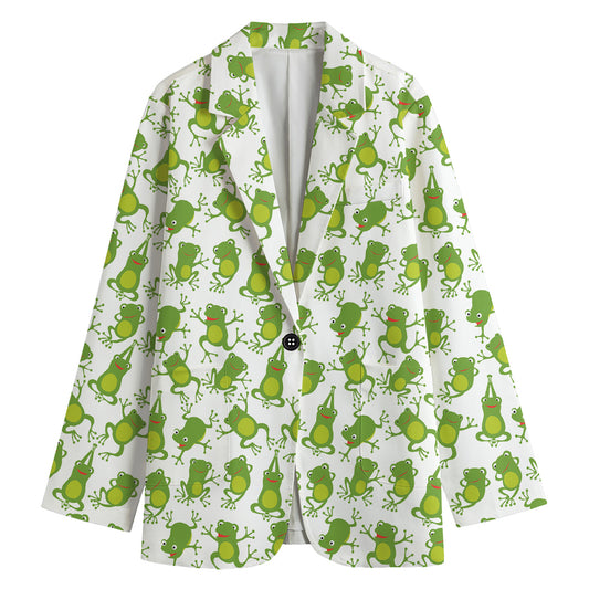 Cute Frog Pattern Print Women's Cotton Blazer