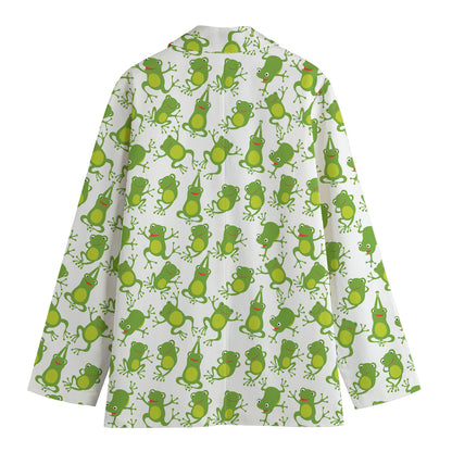 Cute Frog Pattern Print Women's Cotton Blazer