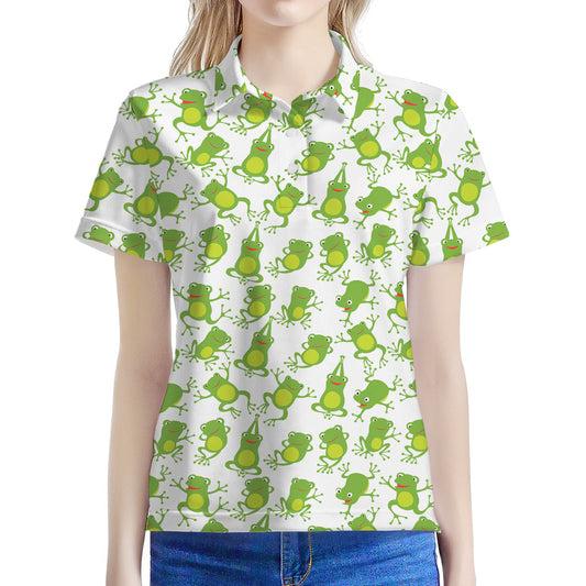 Cute Frog Pattern Print Women's Polo Shirt