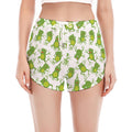 Cute Frog Pattern Print Women's Split Running Shorts
