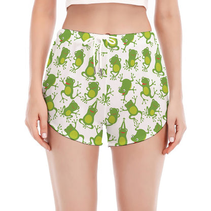 Cute Frog Pattern Print Women's Split Running Shorts