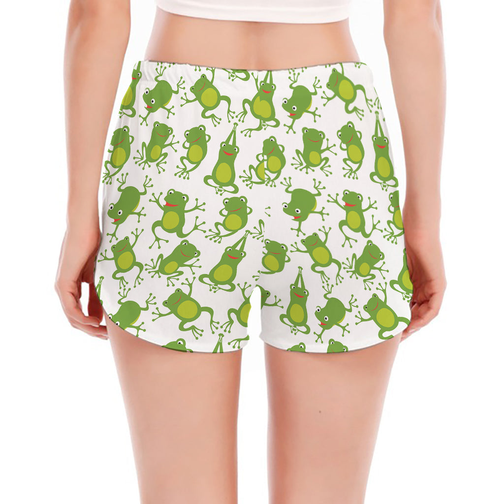 Cute Frog Pattern Print Women's Split Running Shorts