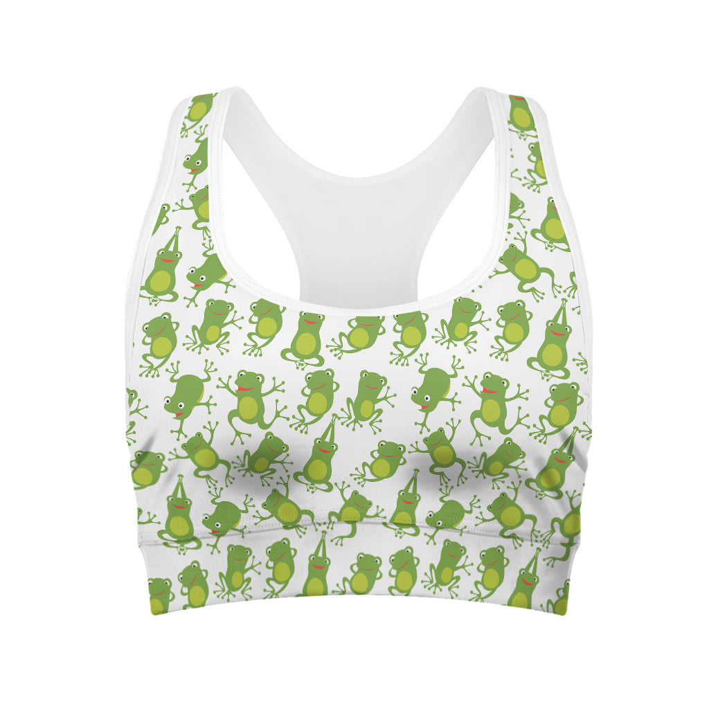 Cute Frog Pattern Print Women's Sports Bra