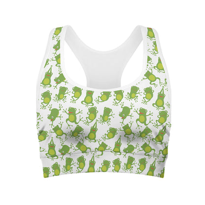 Cute Frog Pattern Print Women's Sports Bra