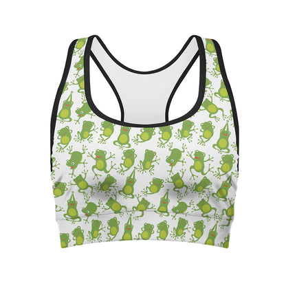 Cute Frog Pattern Print Women's Sports Bra