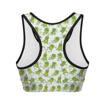 Cute Frog Pattern Print Women's Sports Bra