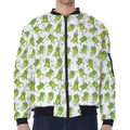 Cute Frog Pattern Print Zip Sleeve Bomber Jacket