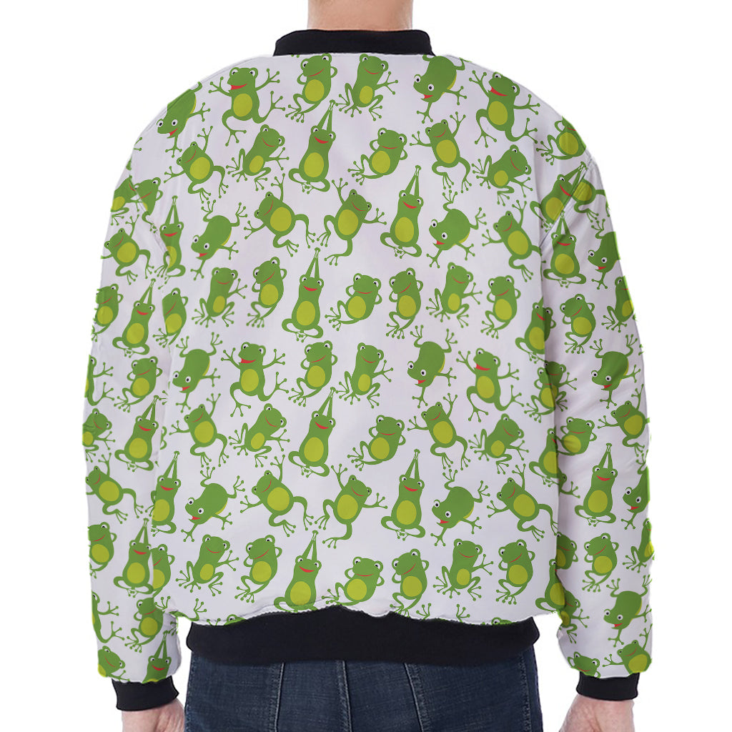 Cute Frog Pattern Print Zip Sleeve Bomber Jacket