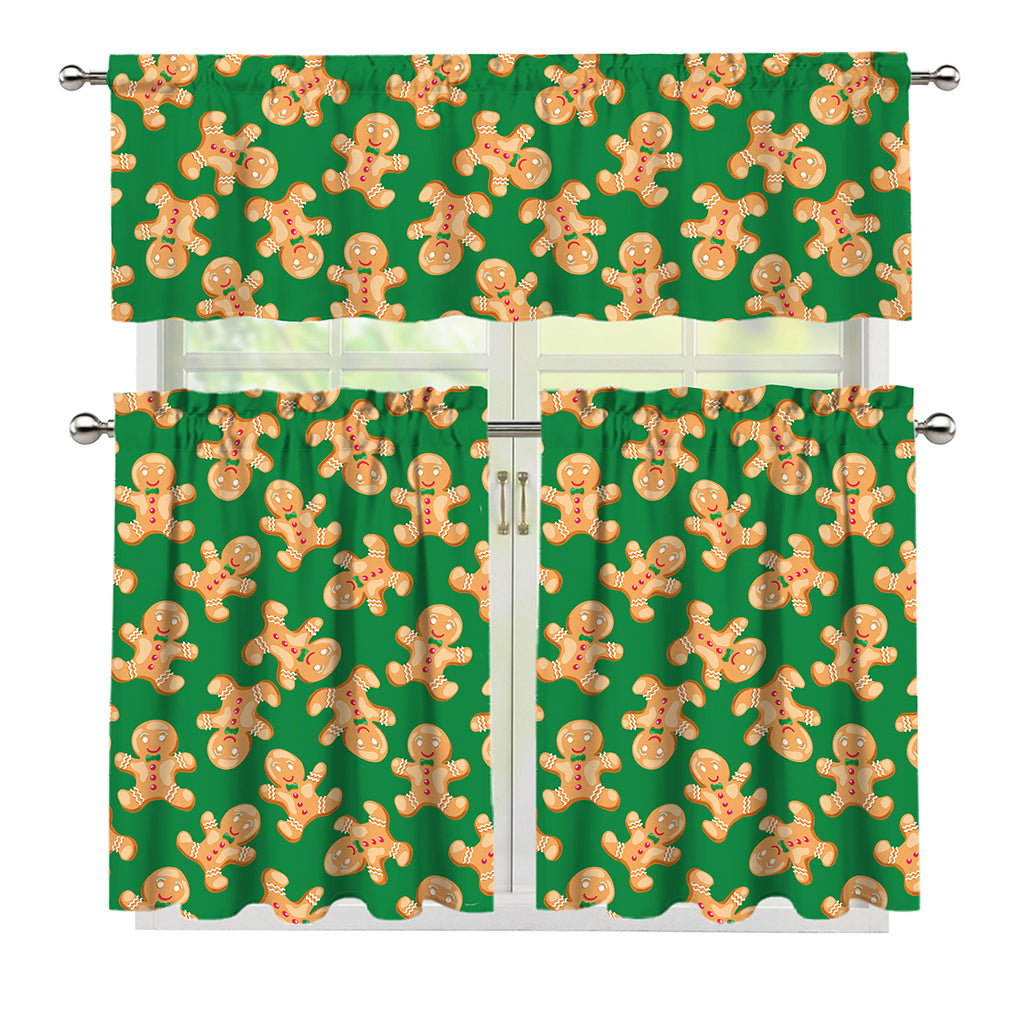 Cute Gingerbread Man Pattern Print 3 Piece Kitchen Curtains