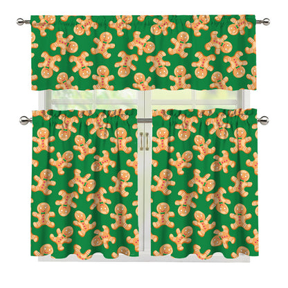 Cute Gingerbread Man Pattern Print 3 Piece Kitchen Curtains