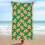 Cute Gingerbread Man Pattern Print Beach Towel