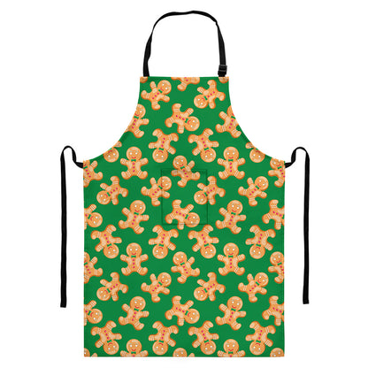 Cute Gingerbread Man Pattern Print Bib Apron With Pocket