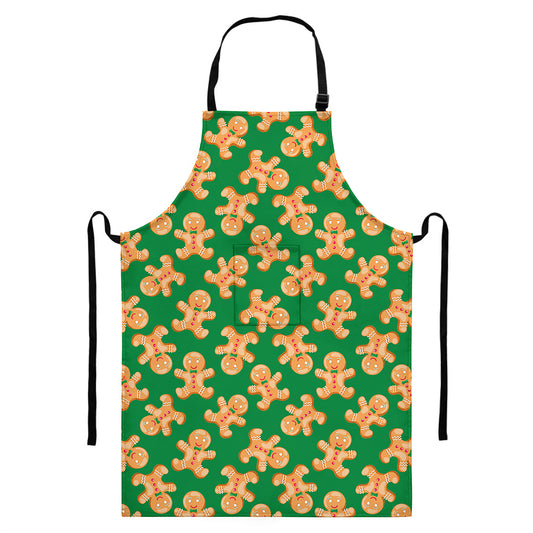 Cute Gingerbread Man Pattern Print Bib Apron With Pocket
