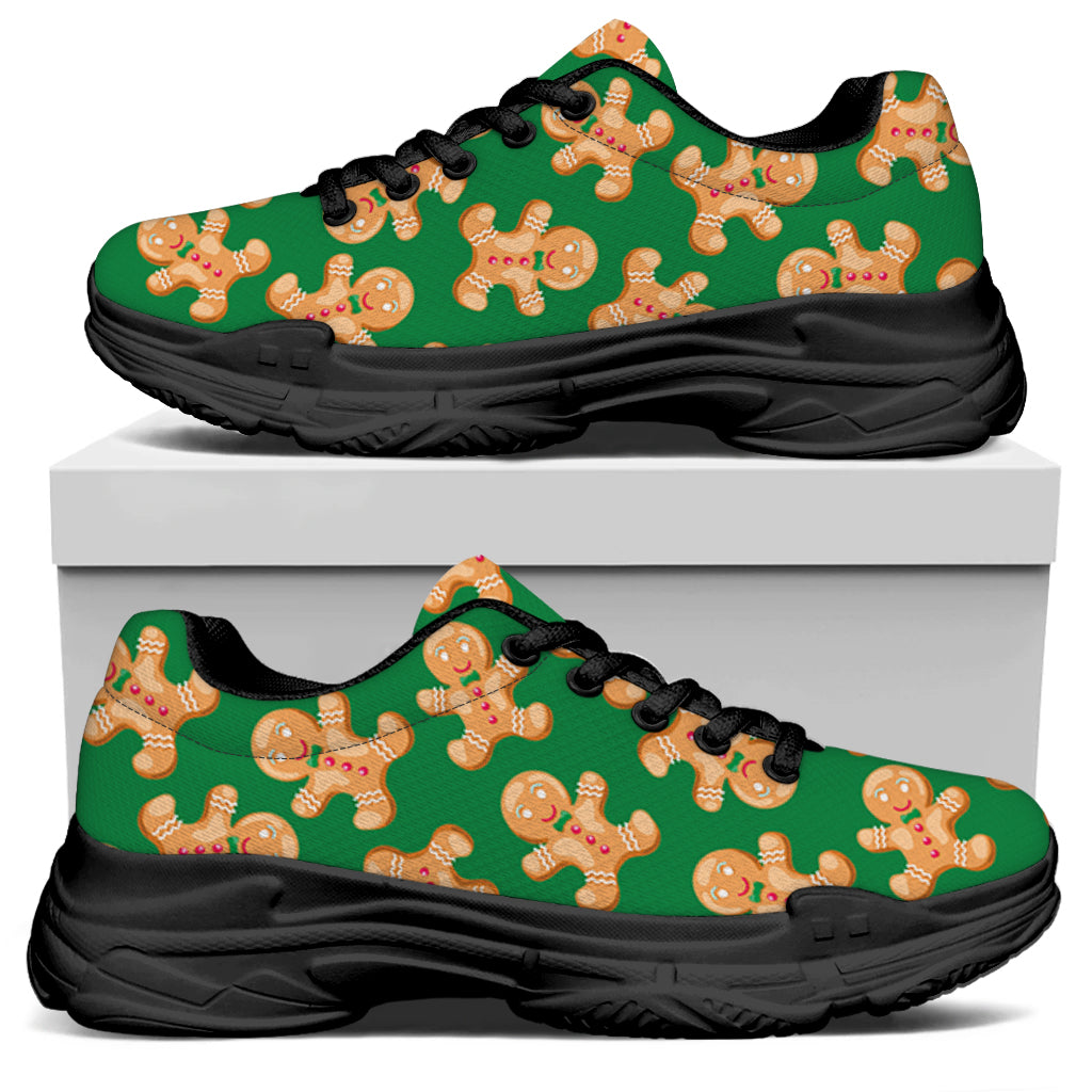 Cute Gingerbread Man Pattern Print Black Chunky Shoes