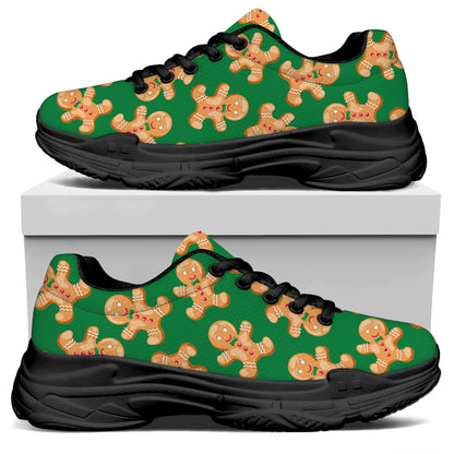 Cute Gingerbread Man Pattern Print Black Chunky Shoes