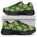 Cute Gingerbread Man Pattern Print Black Chunky Shoes