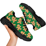 Cute Gingerbread Man Pattern Print Black Chunky Shoes